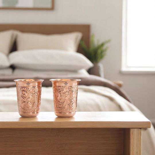 Pure Copper Hammered | Flower Design Glass 300ml