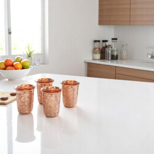 Pure Copper Hammered | Flower Design Glass 300ml