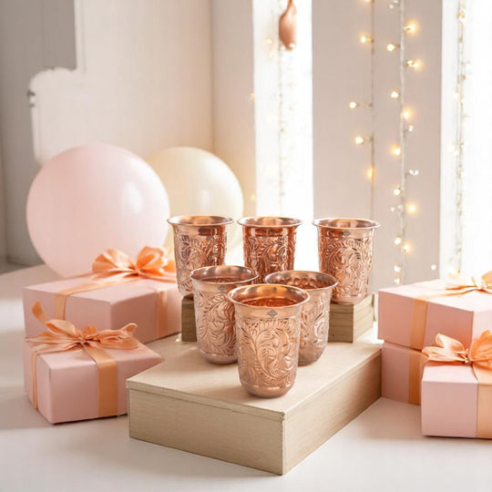 Pure Copper Hammered | Flower Design Glass 300ml