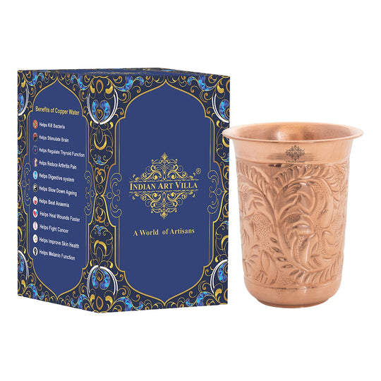 Pure Copper Hammered | Flower Design Glass 300ml