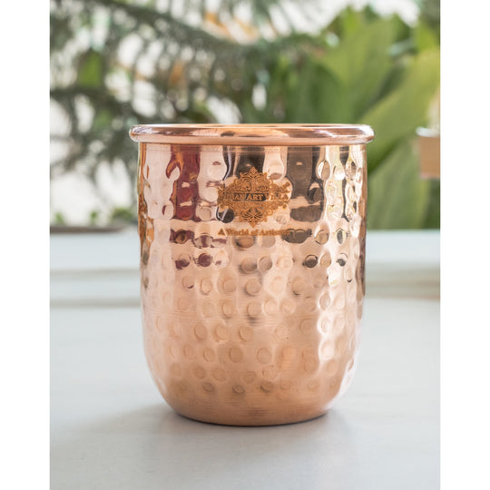 Pure Copper Round Hammered Design Glass 275 ML