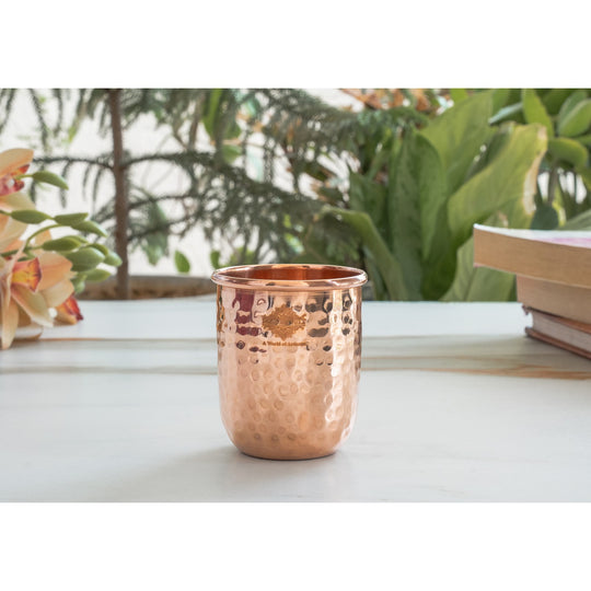 Pure Copper Round Hammered Design Glass 275 ML