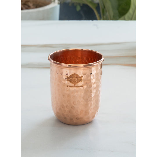 Pure Copper Round Hammered Design Glass 275 ML