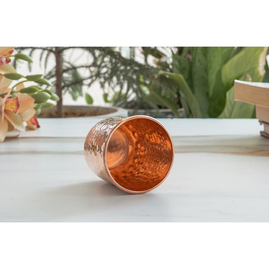 Pure Copper Round Hammered Design Glass 275 ML