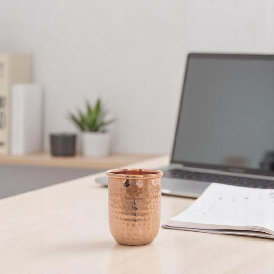 Pure Copper Round Hammered Design Glass 275 ML