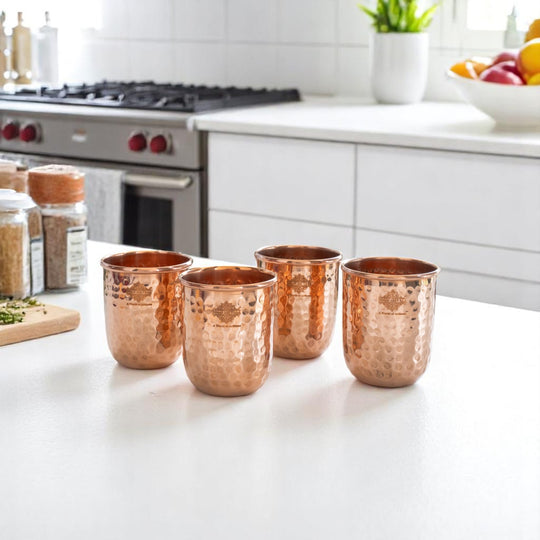 Pure Copper Round Hammered Design Glass 275 ML