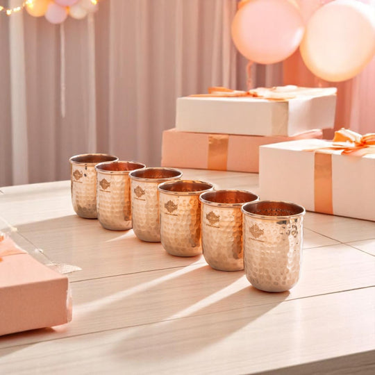 Pure Copper Round Hammered Design Glass 275 ML