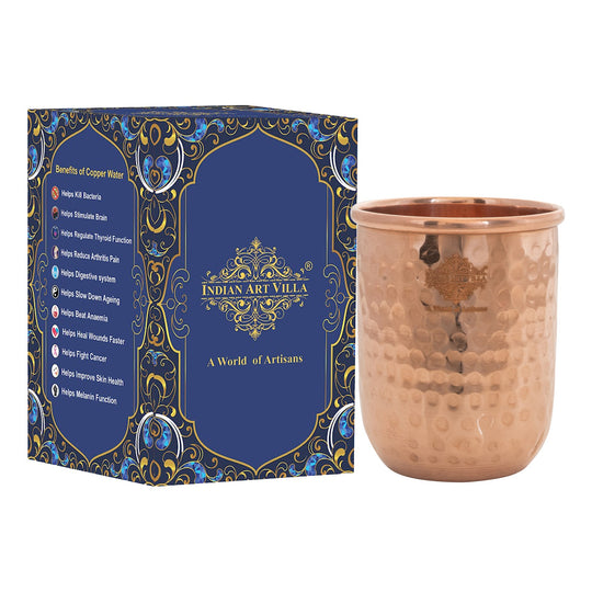 Pure Copper Round Hammered Design Glass 275 ML