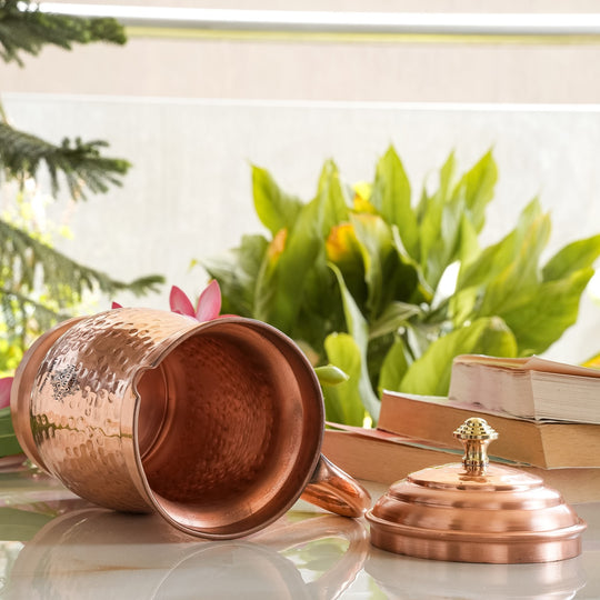 Pure Copper Hammered Maharaja Style Jug With Brass Knob on Lid-1350 ML