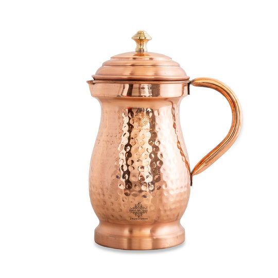 Pure Copper Hammered Maharaja Style Jug With Brass Knob on Lid-1350 ML