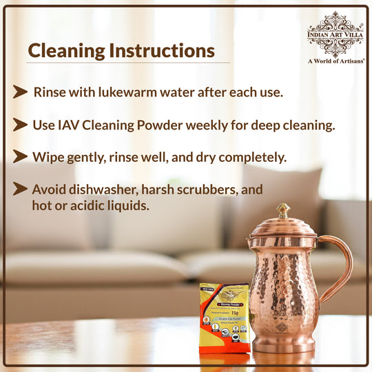 Pure Copper Hammered Maharaja Style Jug With Brass Knob on Lid-1350 ML