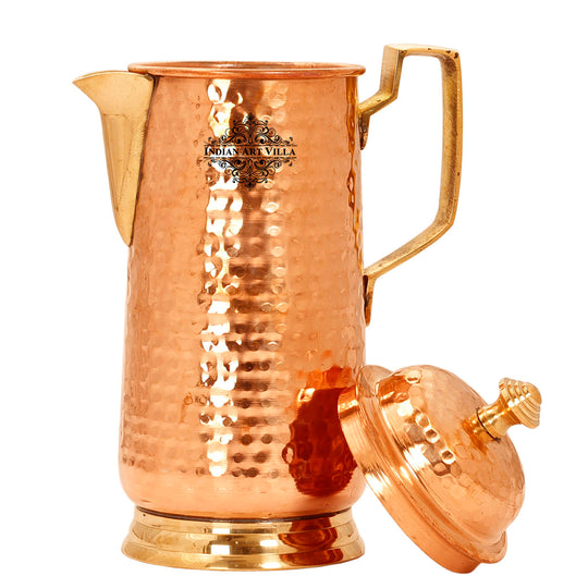 Pure Copper Hammered Jug With Brass Handle