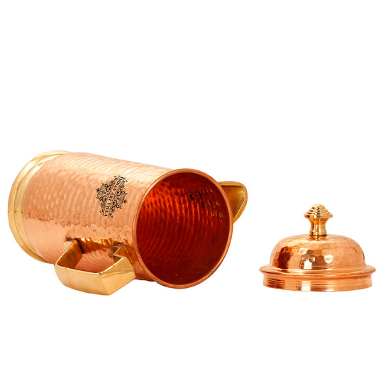 Pure Copper Hammered Jug With Brass Handle