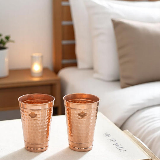 Copper Hammered Design Glass with 2 Rings 400 ML