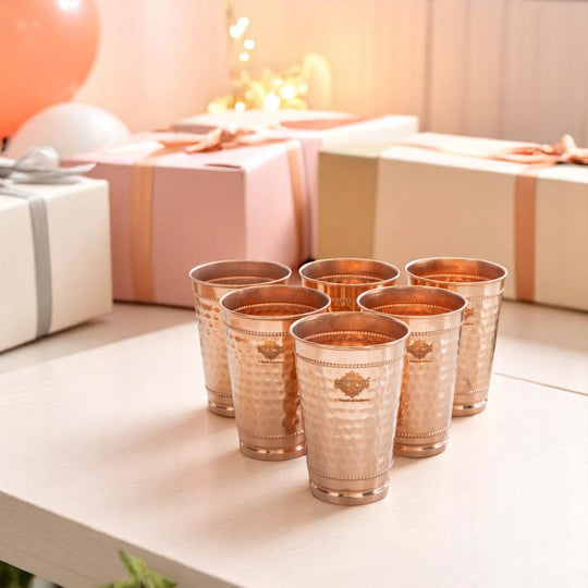 Copper glass set for wellness drinking