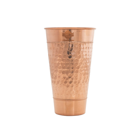 Pure Copper Hammered Design Big Lassi Glass with 2 Rings- 700 ML