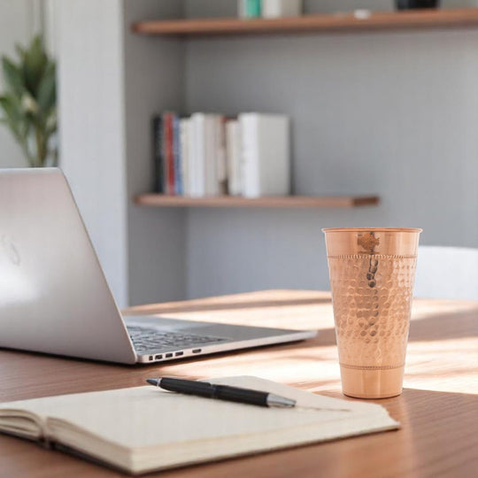 Pure Copper Hammered Design Big Lassi Glass with 2 Rings- 700 ML