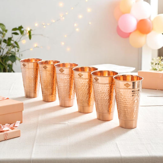 Artisan hammered copper glass drinkware set
