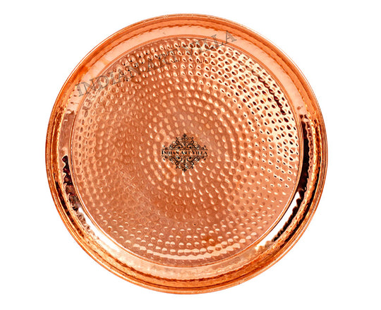 Hammered Copper Dinner Plate Thali – 28 cm