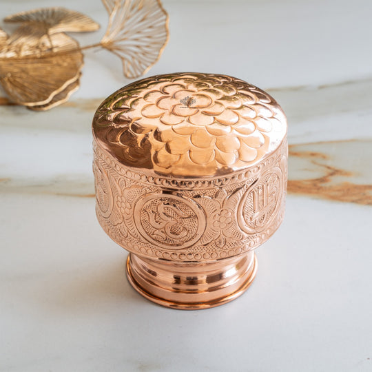 Pure Copper Om Swasthik Shree Design Lota For Spiritual & Puja