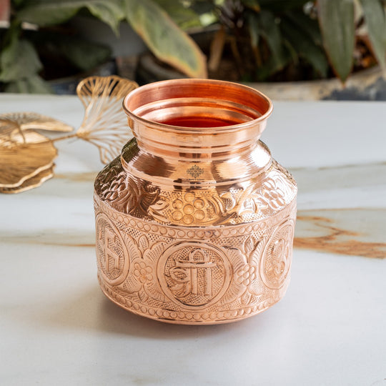 Pure Copper Om Swasthik Shree Design Lota For Spiritual & Puja
