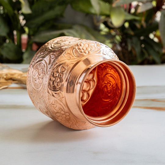 Pure Copper Om Swasthik Shree Design Lota For Spiritual & Puja