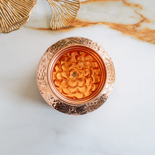 Pure Copper Om Swasthik Shree Design Lota For Spiritual & Puja