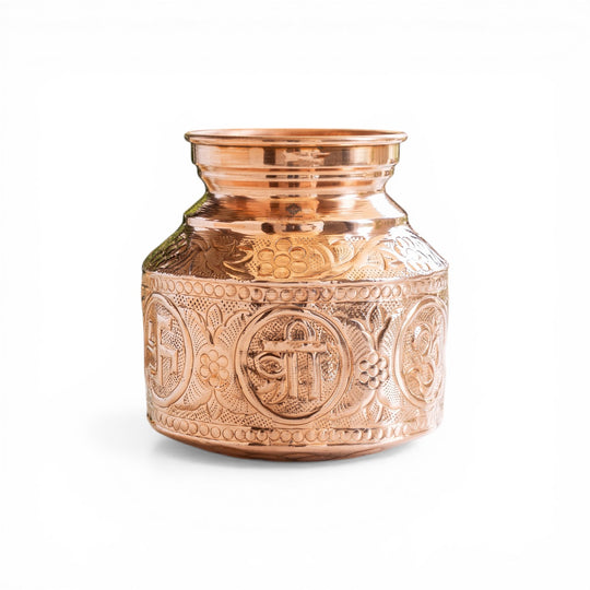 Pure Copper Om Swasthik Shree Design Lota For Spiritual & Puja