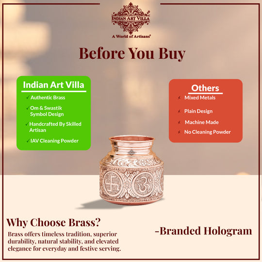 Pure Copper Om Swasthik Shree Design Lota For Spiritual & Puja