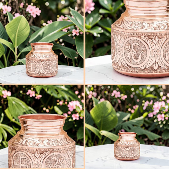 Pure Copper Om Swasthik Shree Design Lota For Spiritual & Puja