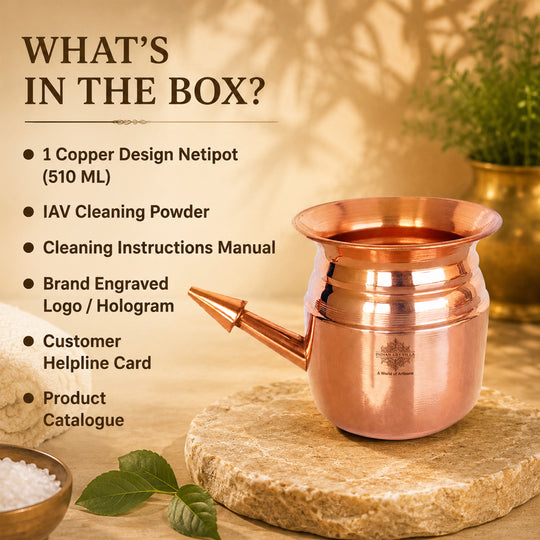 Pure copper neti pot Yoga use full view — Indian Art Villa