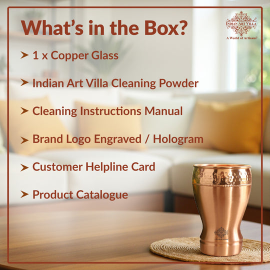 Pure Copper Glass With Half Lecquer Hammered & Shine Design 400 ML