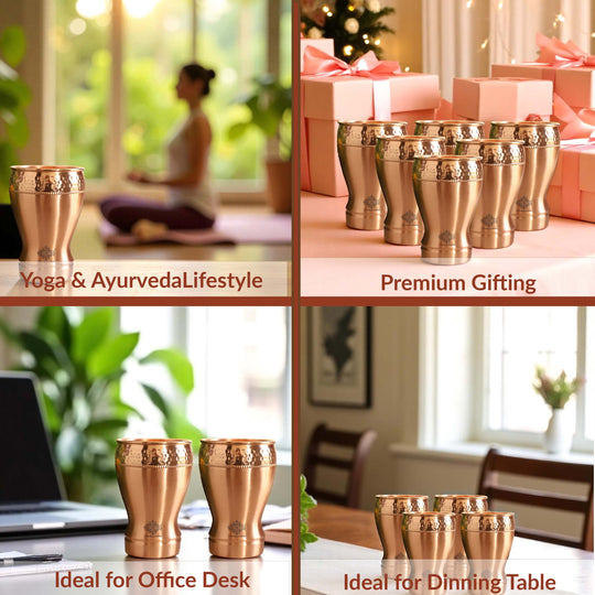 Pure Copper Glass With Half Lecquer Hammered & Shine Design 400 ML
