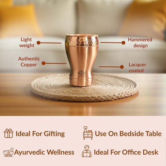Pure Copper Glass With Half Lecquer Hammered & Shine Design 400 ML