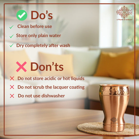 Pure Copper Glass With Half Lecquer Hammered & Shine Design 400 ML