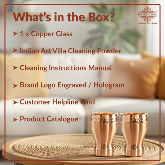 Pure Copper Glass With Half Lecquer Hammered & Shine Design 400 ML
