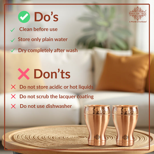 Pure Copper Glass With Half Lecquer Hammered & Shine Design 400 ML