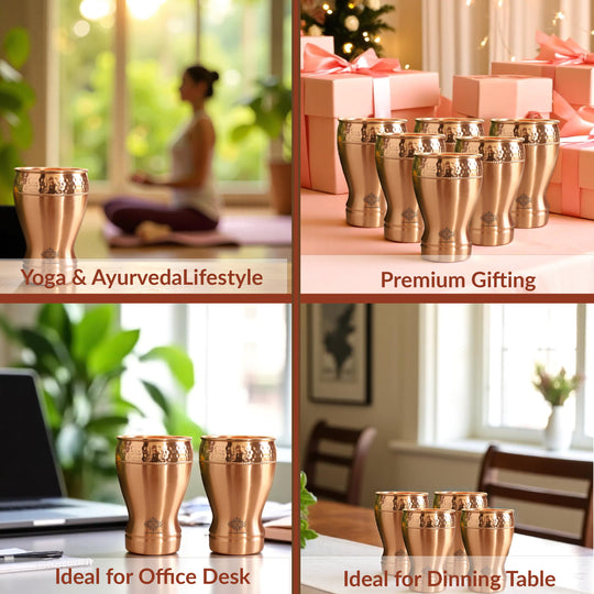 Pure Copper Glass With Half Lecquer Hammered & Shine Design 400 ML