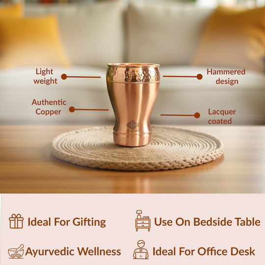Pure Copper Glass With Half Lecquer Hammered & Shine Design 400 ML