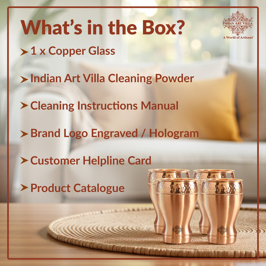 Pure Copper Glass With Half Lecquer Hammered & Shine Design 400 ML