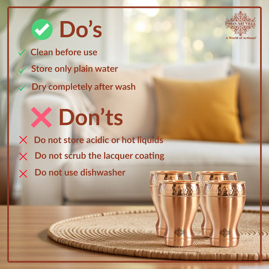 Pure Copper Glass With Half Lecquer Hammered & Shine Design 400 ML