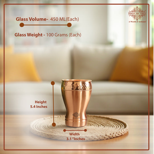 Pure Copper Glass With Half Lecquer Hammered & Shine Design 400 ML
