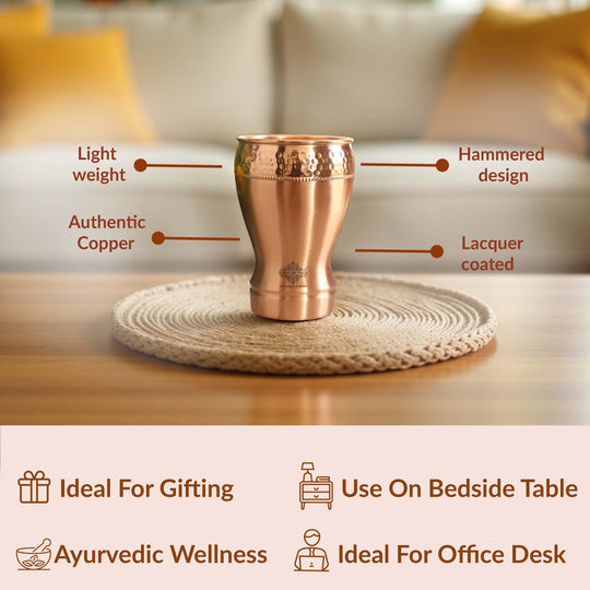 Pure Copper Glass With Half Lecquer Hammered & Shine Design 400 ML