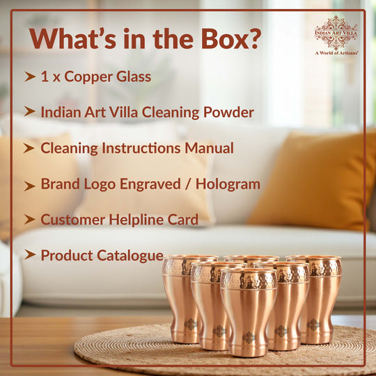 Pure Copper Glass With Half Lecquer Hammered & Shine Design 400 ML