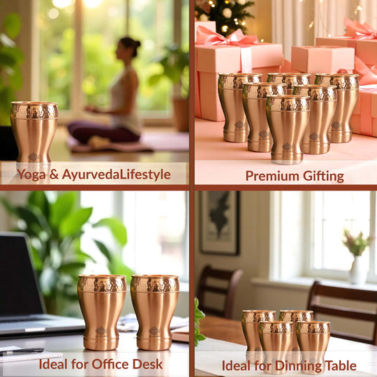Pure Copper Glass With Half Lecquer Hammered & Shine Design 400 ML