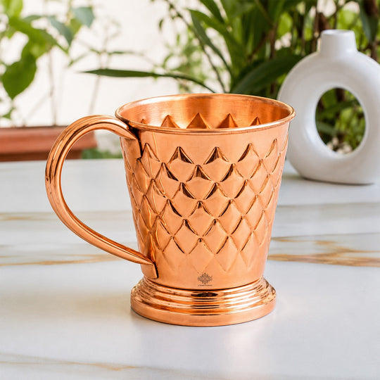 Copper diamond hammered mug side angle showing handle detail — Indian Art Villa