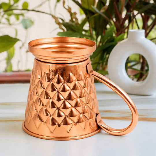 Pure copper bucket mug top view showing rim and interior — Indian Art Villa