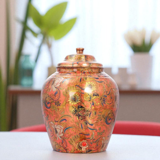 5 litre round copper matka with stand – extra-large CC-33 tamba matka on robust iron stand – copper matka 5 litre price