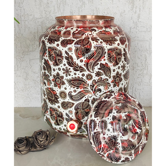 5 litre plain copper matka on decorative black iron stand – tamba matka with stand for home decor