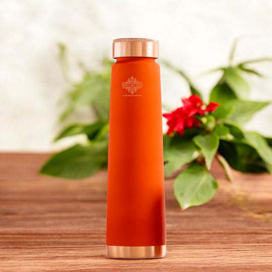 Orange Pure Copper Bottle 800ML Pyramid Shape for Wellness Eco-Friendly Indian Art Villa Design